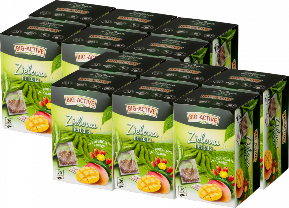 12x Herbata zielona smakowa w kopertach Big-Active, opuncja + mango, 20 sztuk x 1.7g