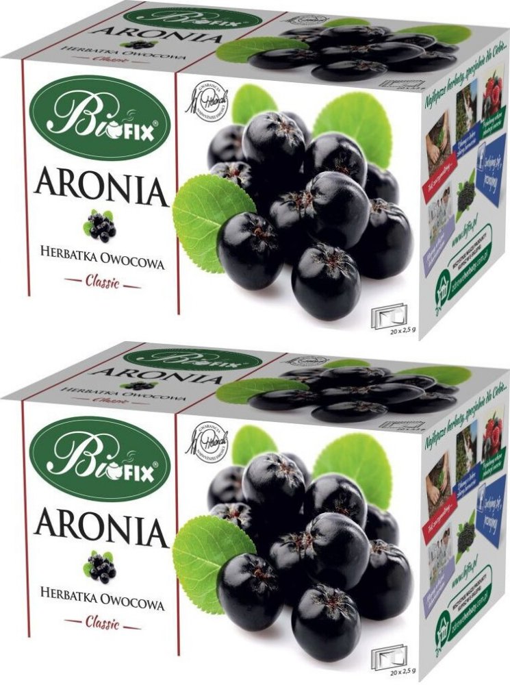 2x Herbata owocowa w torebkach BiFix Classic, aronia, 20 sztuk x 2.5g