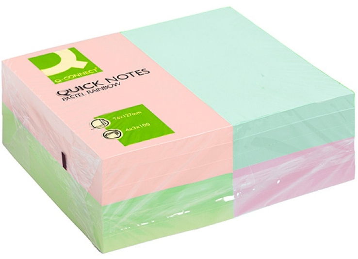 Karteczki samoprzylepne Q-connect Rainbow, 127x76mm, 4x3x100 karteczek, mix kolorów pastelowych