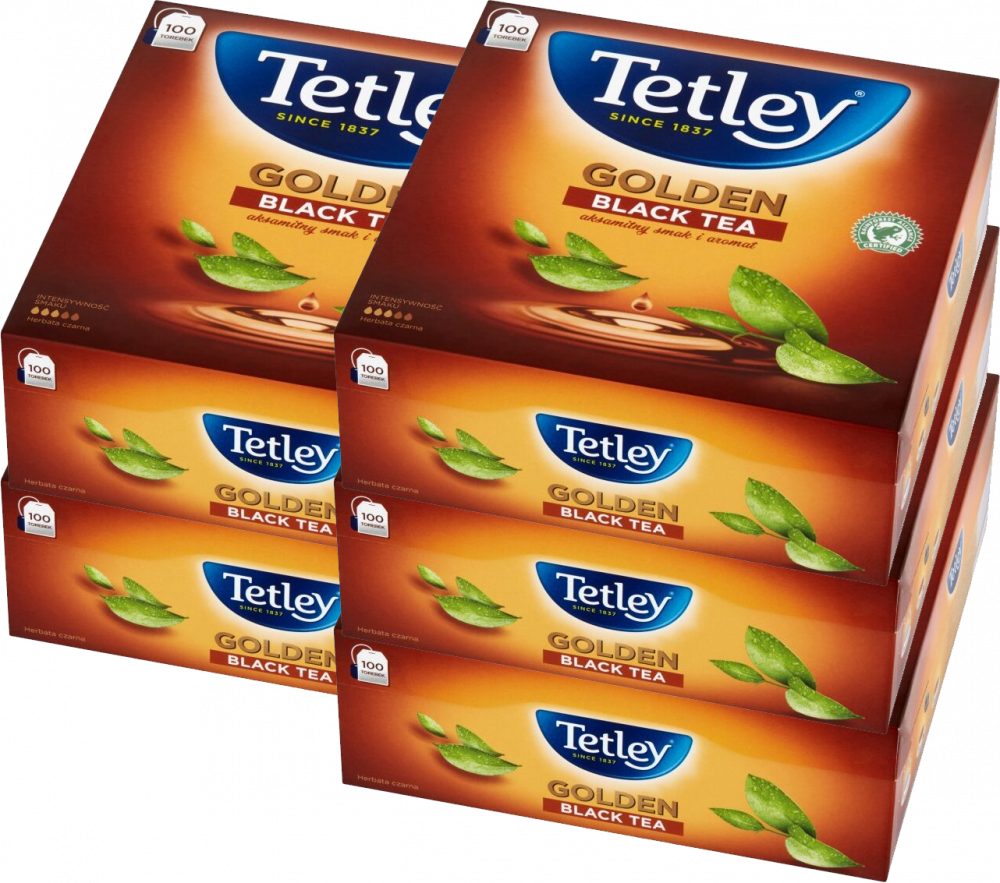 5x Herbata czarna w torebkach Tetley Golden Black, 100 sztuk x 2g