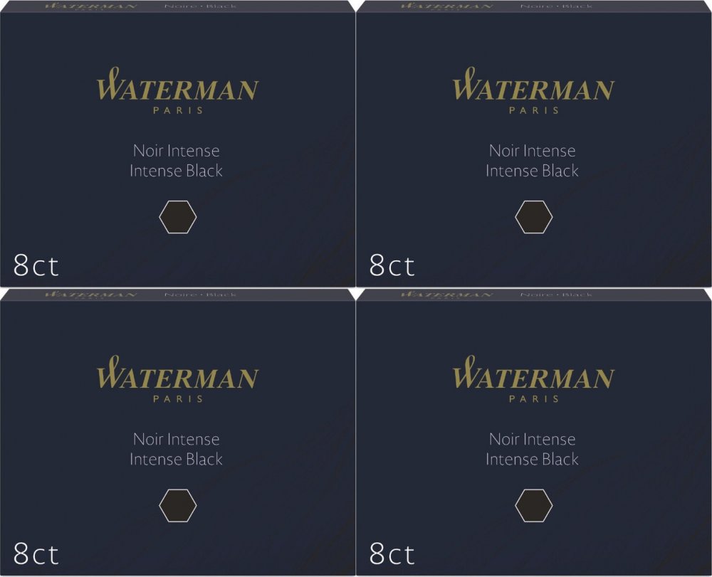 4x Naboje do piór Waterman Standard, długie, 8 sztuk, czarny