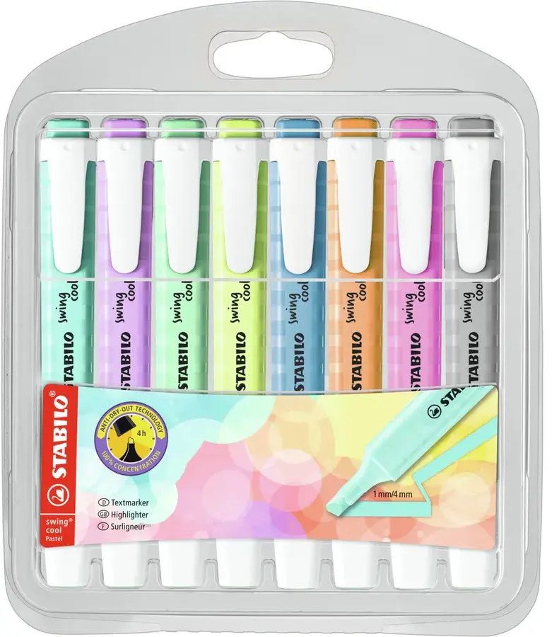 Zakreślacz Stabilo Swing Cool Pastel, etui, 8 sztuk, (z nowymi kolorami 2022)