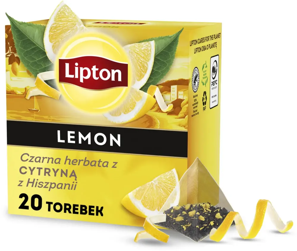 Herbata czarna w piramidkach Lipton, z cytryną z Hiszpanii, 20 sztuk x 1.7g