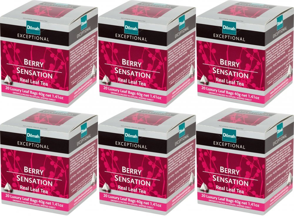 6x Herbata czarna aromatyzowana w torebkach Dilmah Expectionel Berry Sensation, jagoda i malina, 20 sztuk x 2g