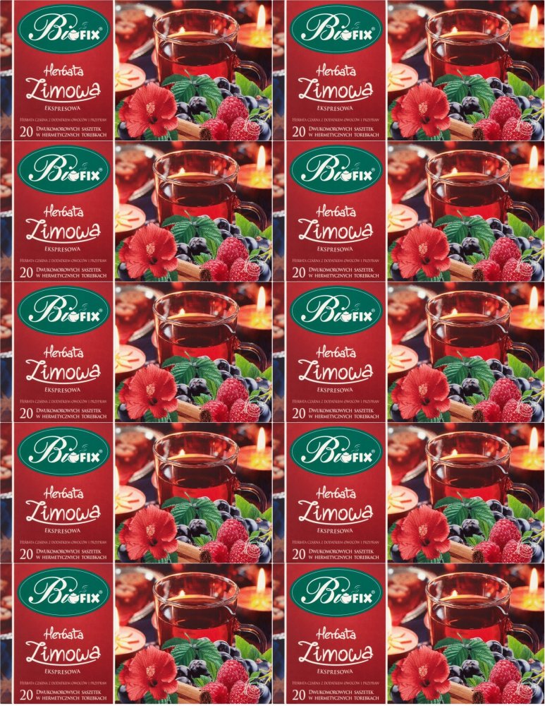 10x Herbata czarna aromatyzowana w kopertach BiFix Zimowa, 20 sztuk x 2g