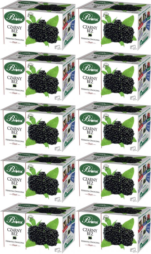 10x Herbata owocowa w torebkach BiFix Classic, czarny bez, 20 sztuk x 2.5g