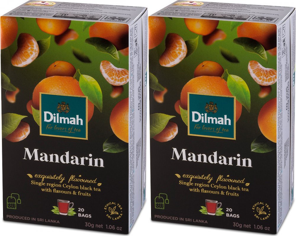 2x Herbata czarna aromatyzowana w torebkach Dilmah Mandarin, mandarynka, 20 sztuk x 1.5g