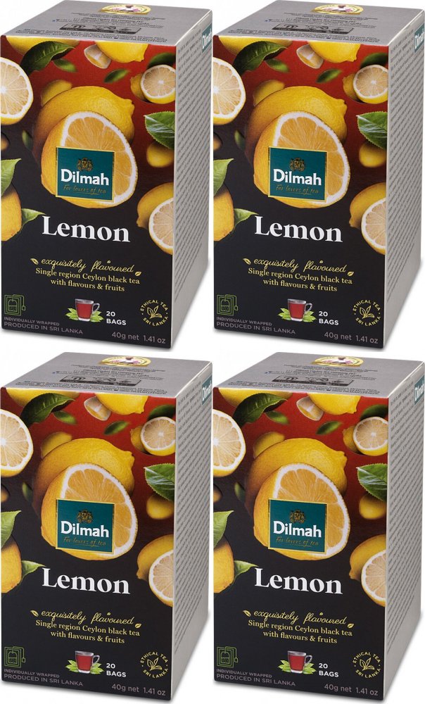 4x Herbata czarna aromatyzowana w kopertach Dilmah, cytryna, 20 sztuk x 2g