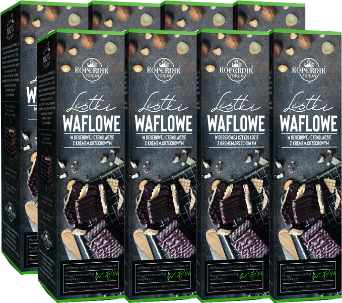 8x Listki waflowe w deserowej czekoladzie Kopernik Premium, z kremem orzechowym, 112g