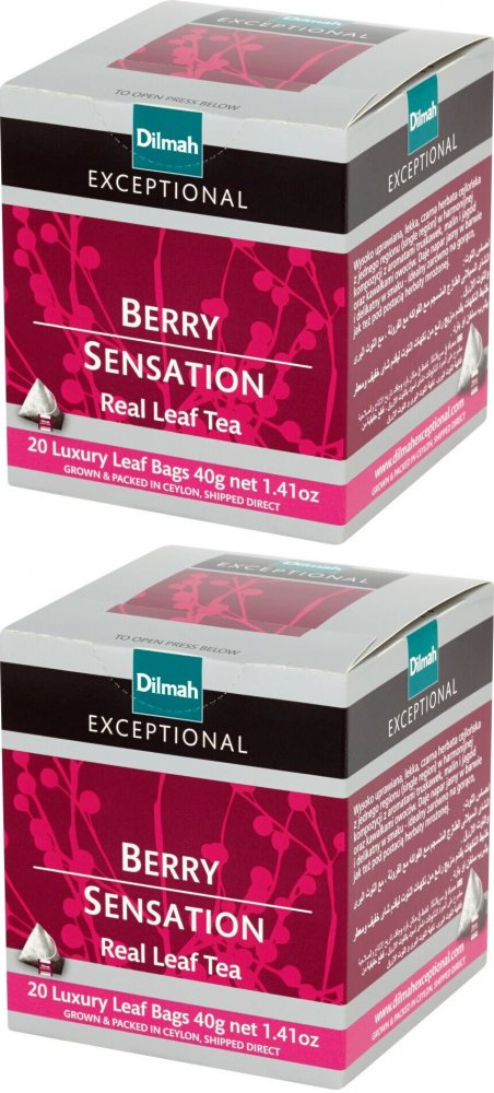 2x Herbata czarna aromatyzowana w torebkach Dilmah Expectionel Berry Sensation, jagoda i malina, 20 sztuk x 2g