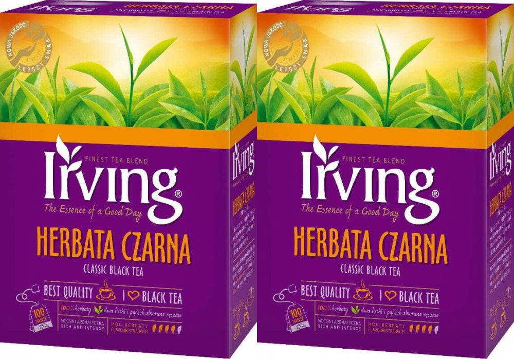 2x Herbata czarna w torebkach Irving, 100 sztuk x 2g