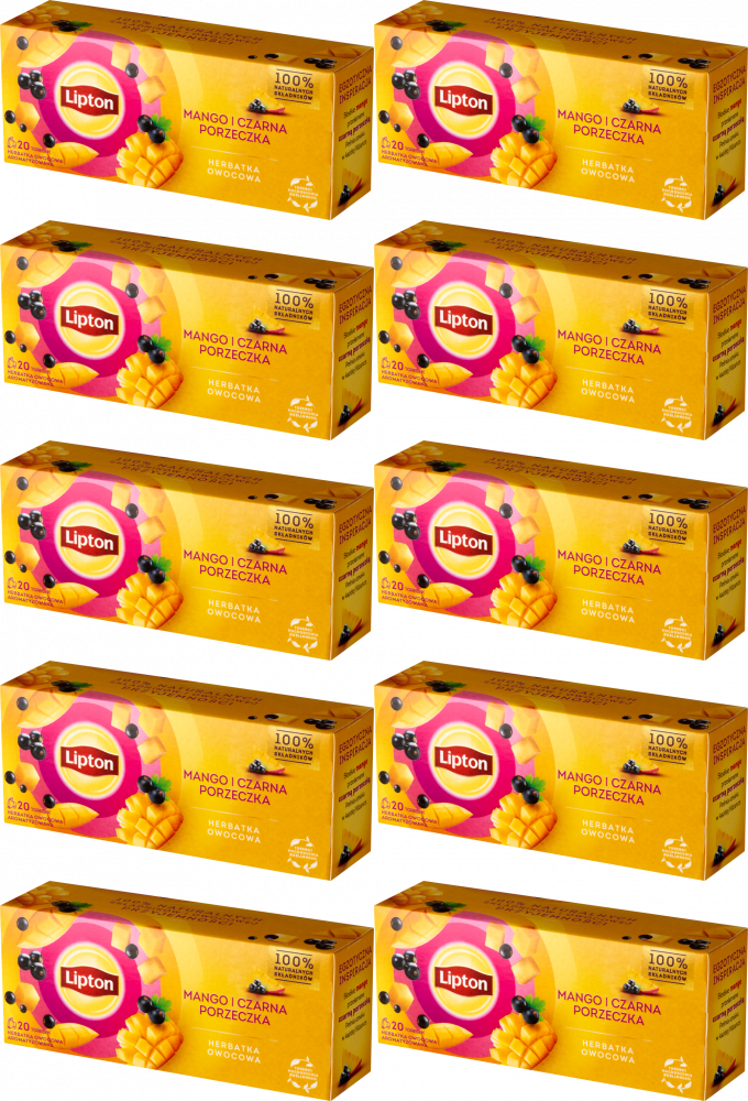 10x Herbata owocowa w torebkach Lipton, mango i czarna porzeczka, 20 sztuk x 1.7g