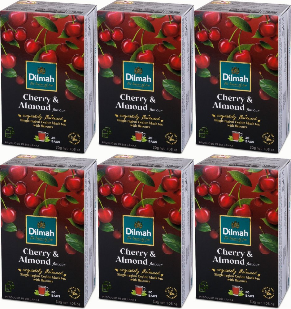 6x Herbata czarna aromatyzowana w torebkach Dilmah Cherry&Almond, wiśnia i migdał, 20 sztuk x 1.5g