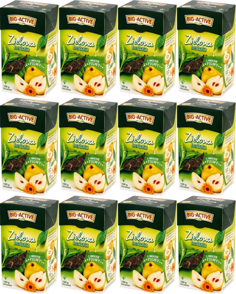 12x Herbata zielona smakowa liściasta Big-Active, z owocem pigwy, 100g