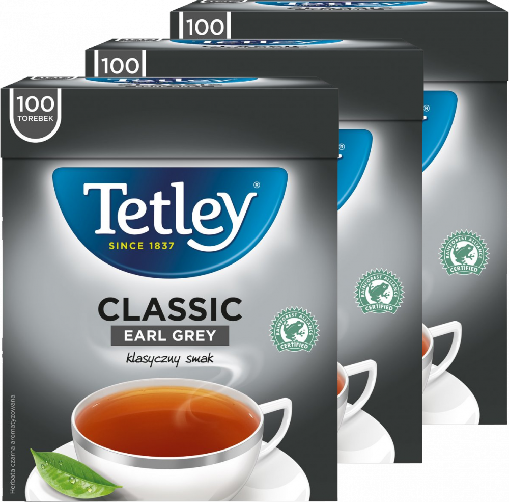 3x Herbata Earl Grey w torebkach Tetley Classic, 100 sztuk x 1.5g
