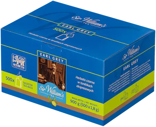 Herbata Earl Grey w torebkach Sir William’s Tea, 500 sztuk x 1.8g