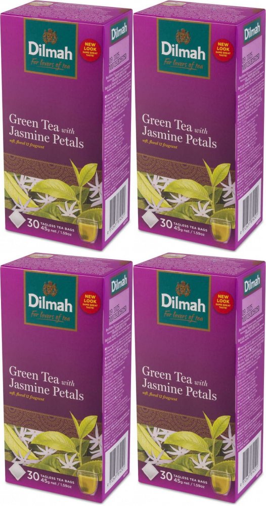 4x Herbata zielona smakowa w torebkach Dilmah Green Tea, z kwiatami jaśminu, 30 sztuk x 1.5g