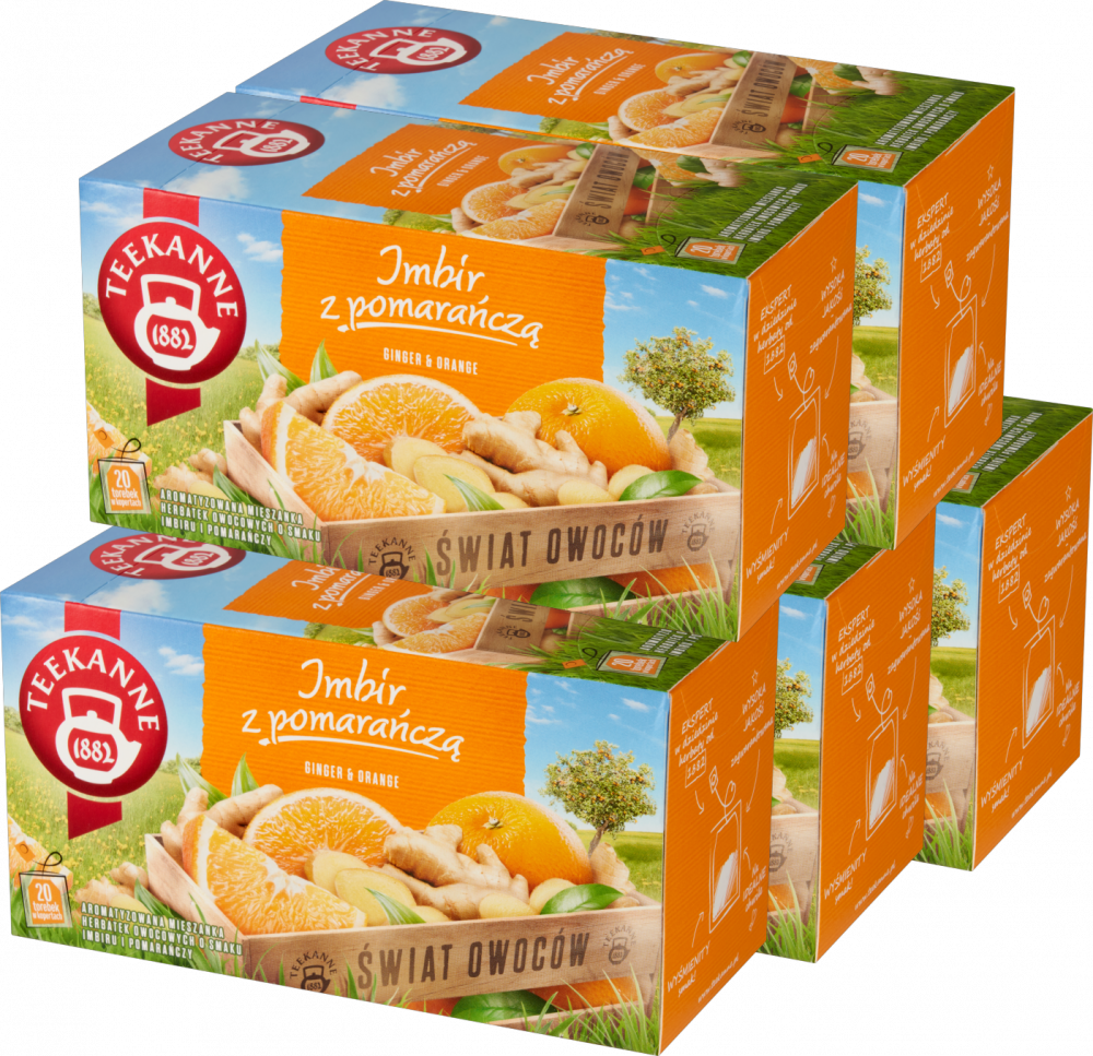 5x Herbata owocowa w kopertach Teekanne Orange&Ginger, pomarańcza i imbir, 20 sztuk x 2.5g