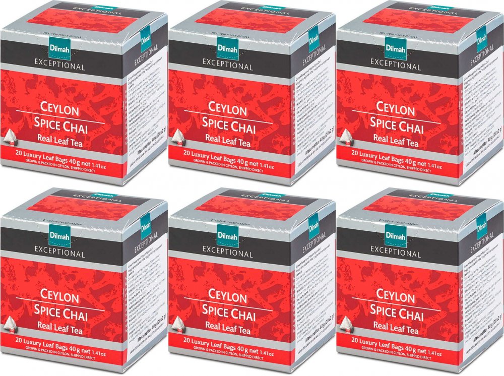 6x Herbata czarna w piramidkach Dilmah Exceptional Ceylon Spice Chai, 20 sztuk x 2g
