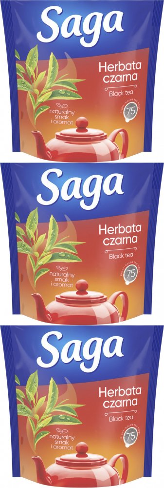 3x Herbata czarna w torebkach Saga, 75 sztuk x 1.4g