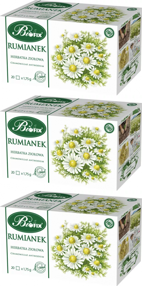 3x Herbata ziołowa w torebkach Bifix, rumianek, 20 sztuk x 1.75g