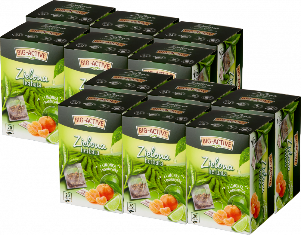 12x Herbata zielona smakowa w kopertach Big-Active, limonka i mandarynka 20 sztuk x 1,5g