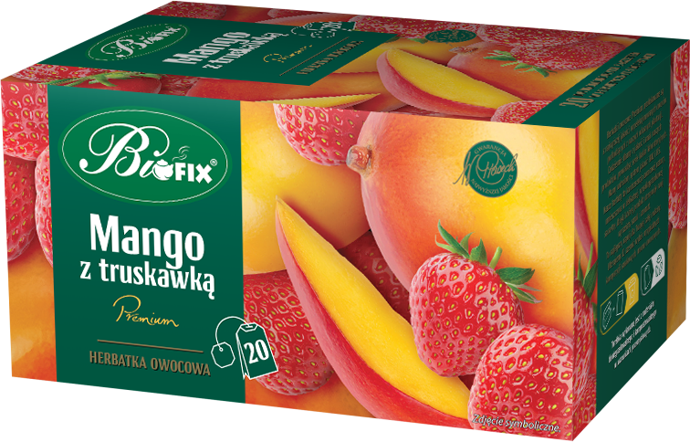 Herbata owocowa w kopertach BiFix Premium, mango z truskawką, 20 sztuk x 2g