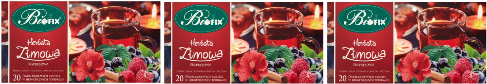 3x herbata czarna aromatyzowana w kopertach BiFix Zimowa, 20 sztuk x 2g