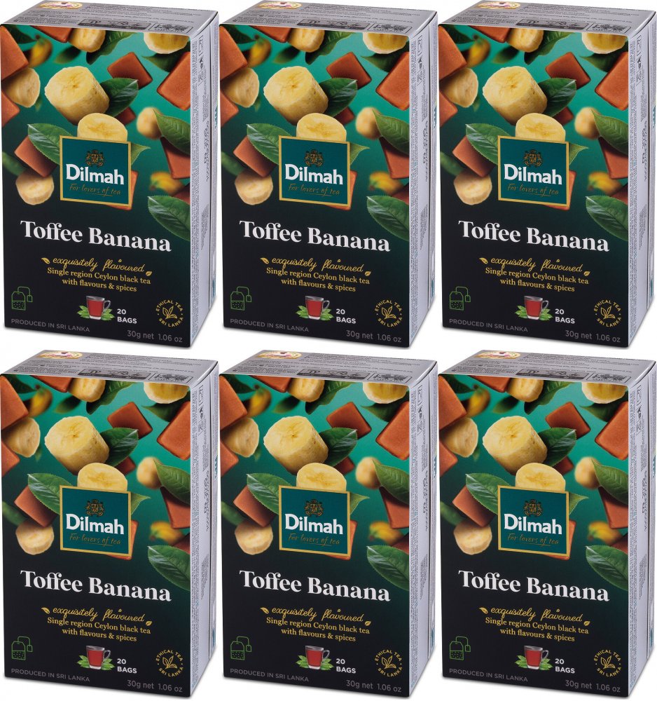 6x Herbata czarna aromatyzowana Dilmah Toffee Banana, toffi i banan, 20 sztuk x 1.5g