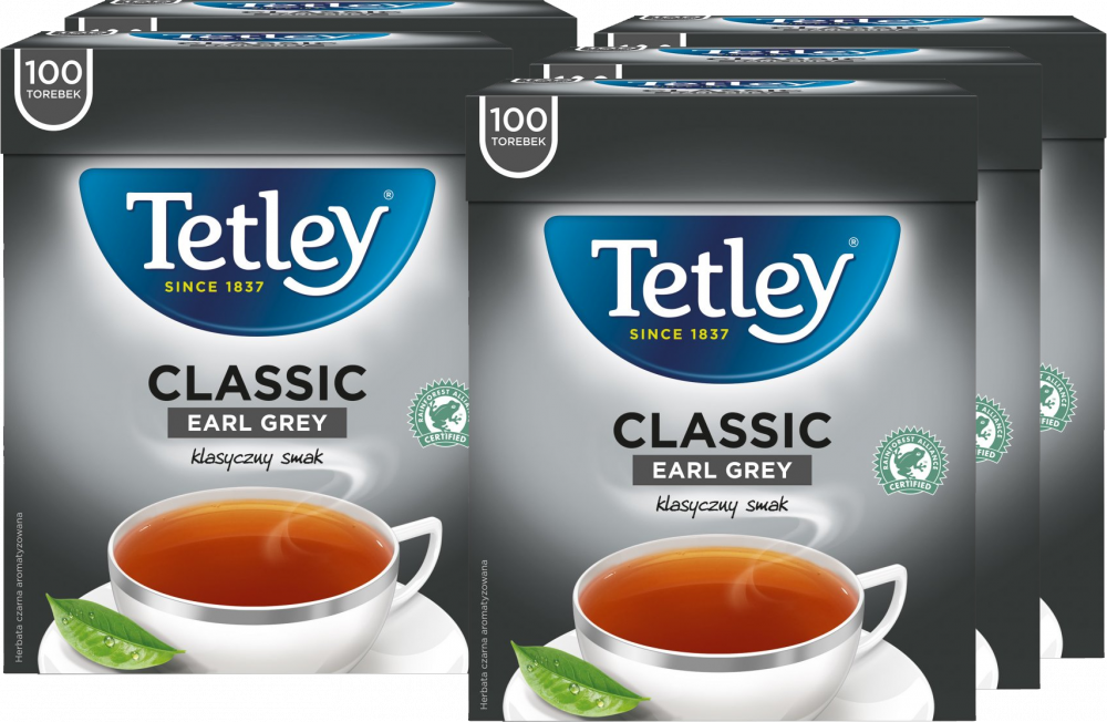 5x Herbata Earl Grey w torebkach Tetley Classic, 100 sztuk x 1.5g