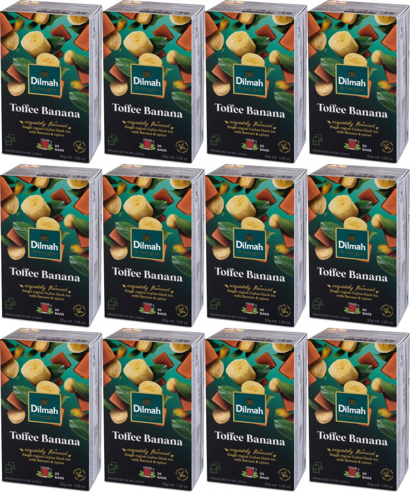 12x Herbata czarna aromatyzowana Dilmah Toffee Banana, toffi i banan, 20 sztuk x 1.5g
