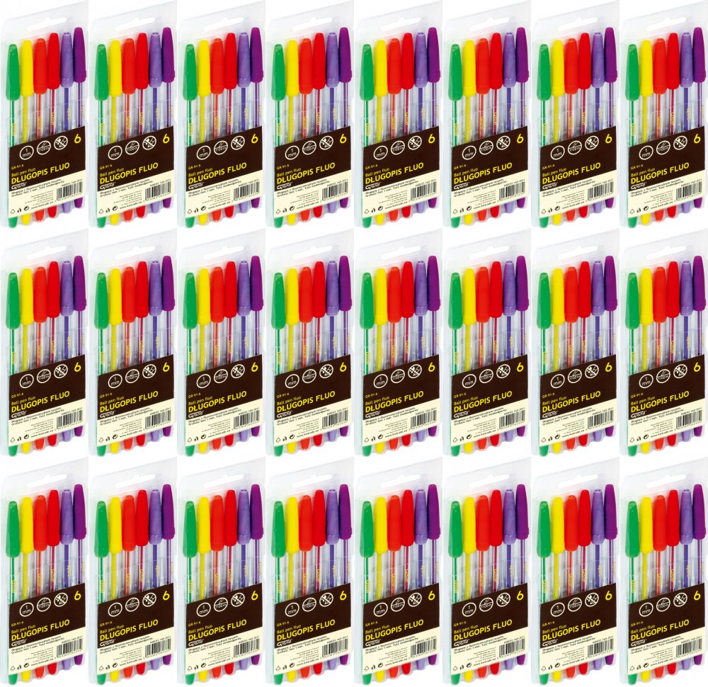 24x Długopis biurowy Grand GR-91 Fluo, 1mm, w etui, 6 sztuki, mix kolorów