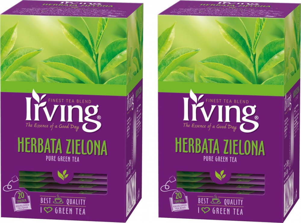 2x herbata zielona w kopertach Irving, 20 sztuk x 1.3g