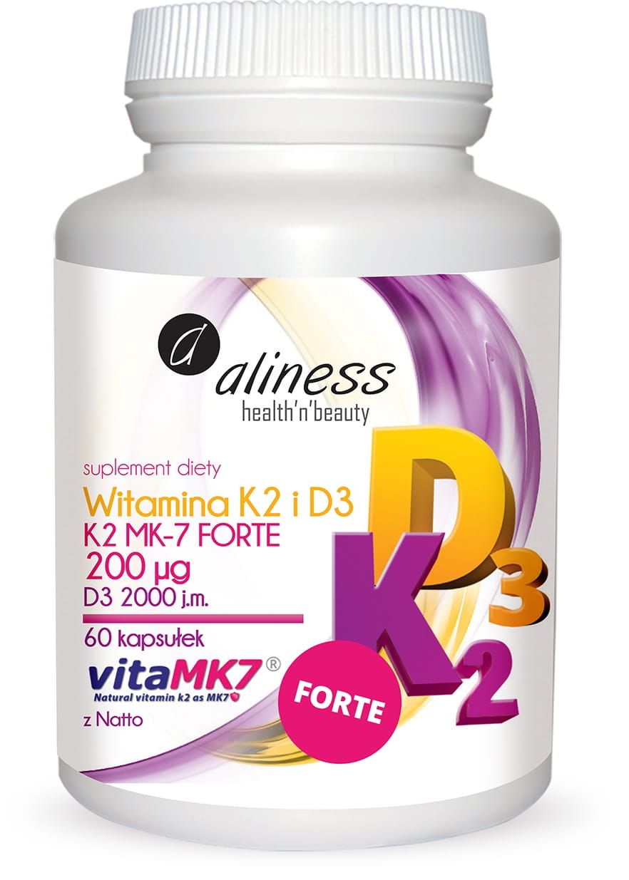 Witamina K2 FORTE MK-7 200μg z Natto D3 ALINESS 60kaps.