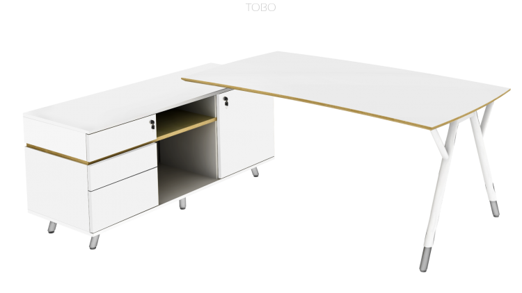 SNABB SBP biurko gabinetowe lewe z dostawką akryl biały (Kolor frontów: płyta akrylowa z połyskiem biała, Rozmiar: 212x169x74 cm)