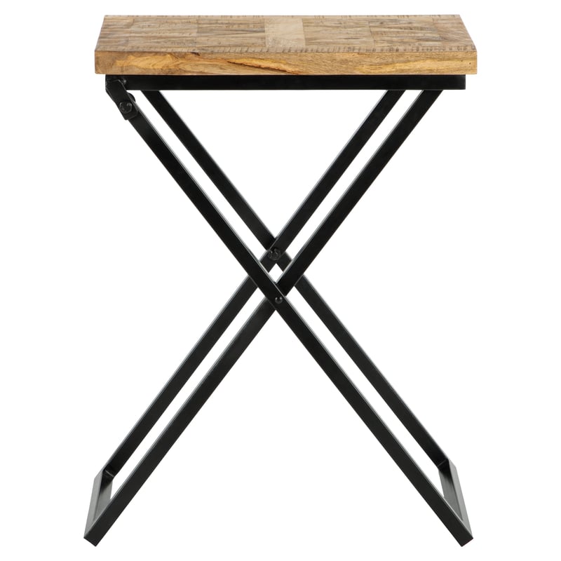 WOMO-DESIGN Nowoczesny stolik boczny Beino 48x35x63cm, naturalny/czarny, recznie robiony, lite drewno mango, metalowa rama, industrialny design,