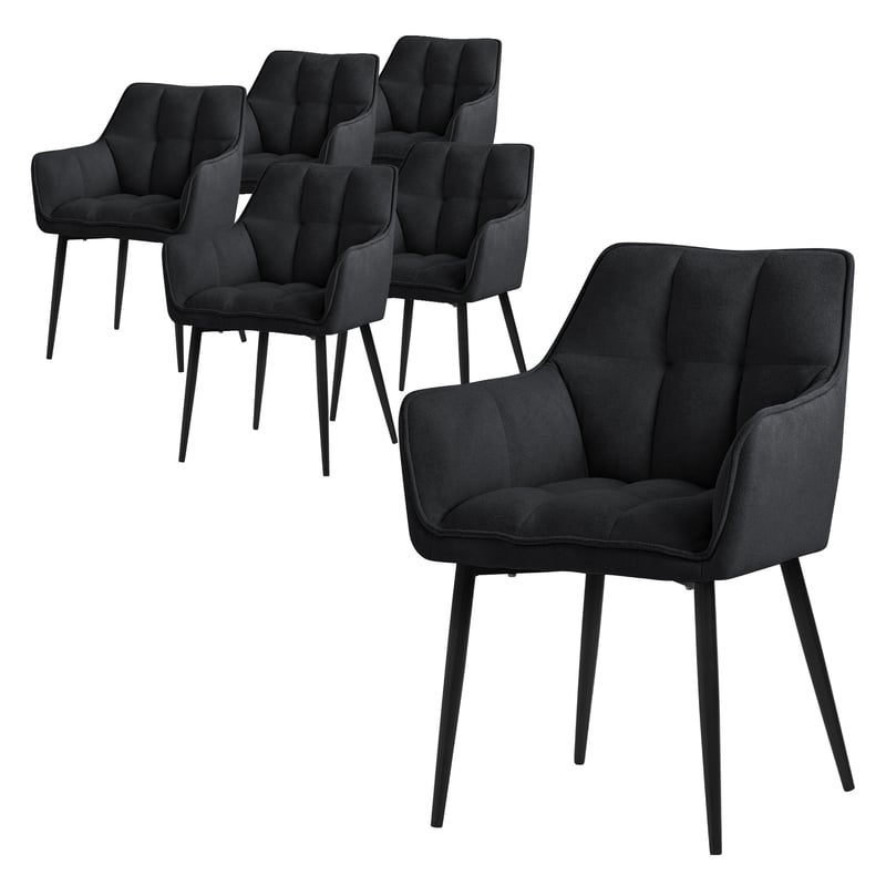 ML-Design zestaw 2 krzesel do jadalni z tkaniny frotte, czarne, krzeslo kuchenne z grubym tapicerowanym siedziskiem i metalowymi nogami, krzeslo do