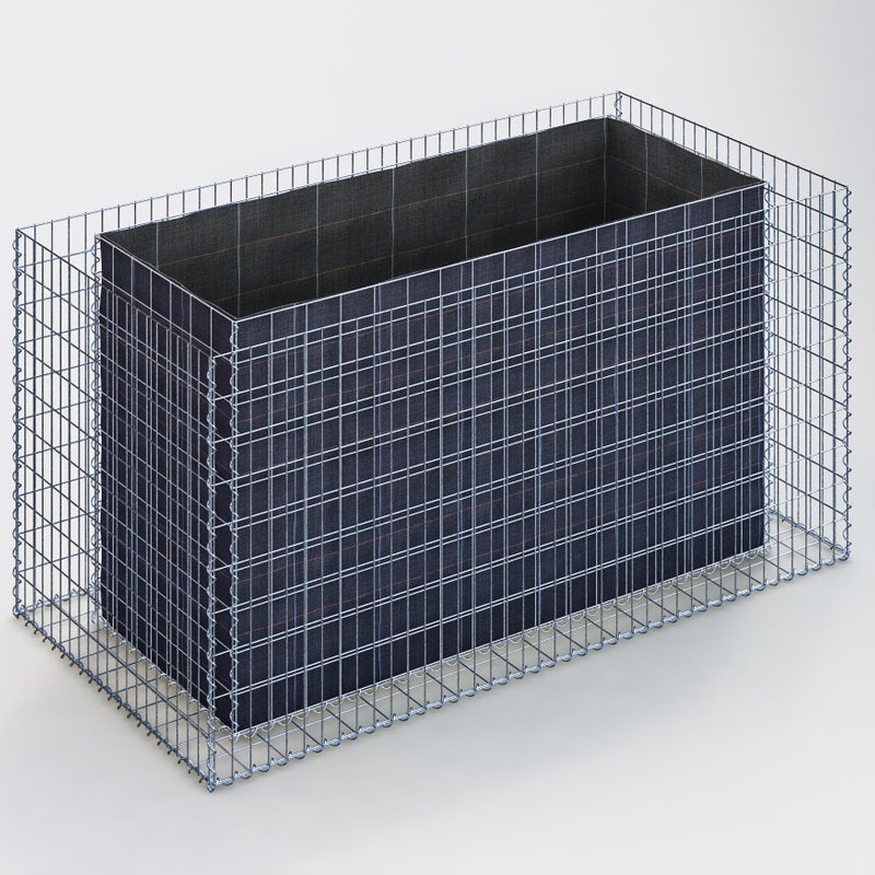 Prostokątna podwyższona donica gabionowa 200 cm x 100 cm x 100 cm (dł. x wys. x gł.), rozmiar oczek 5 x 10 cm, grubość ścianki 15 cm