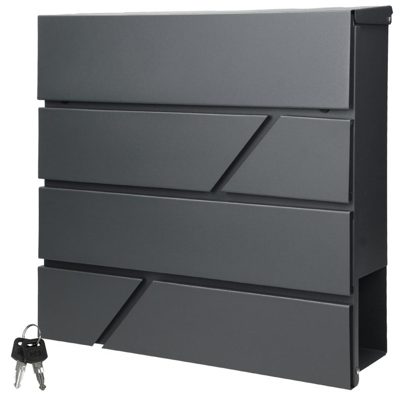 ECD Germany Nowoczesny design skrzynka na listy z miejscem na gazety 37x11x37 cm wykonana ze stali nierdzewnej malowana proszkowo na kolor antracytowy