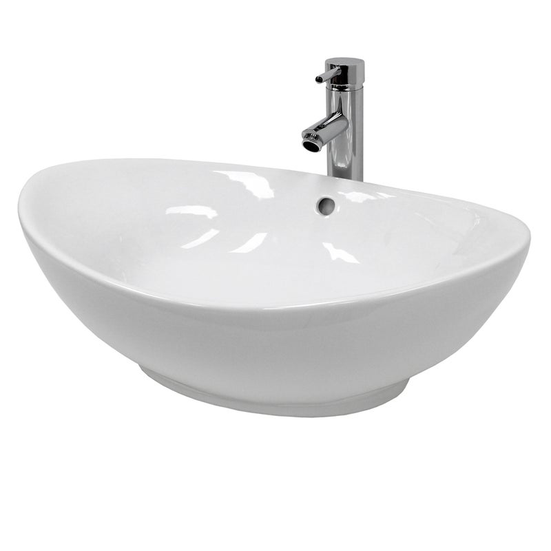 ECD Germany Umywalka Umywalka 590x390x200 mm ceramiczna owalna biala - Umywalka nablatowa Umywalka nablatowa Umywalka umywalkowa Umywalka reczna
