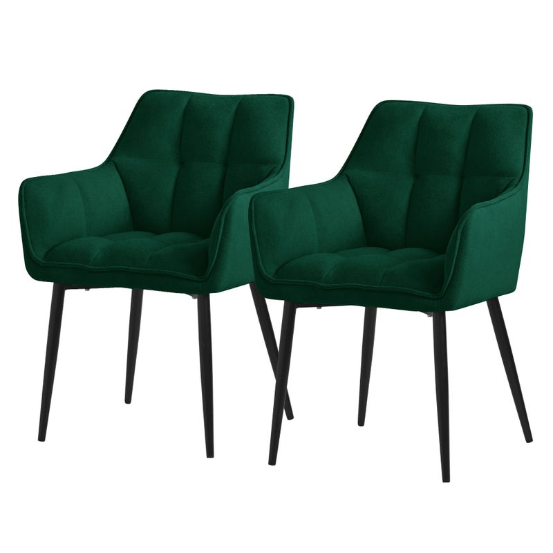 ML-Design zestaw 2 krzesel do jadalni z tkaniny frotte, ciemnozielone, krzeslo kuchenne z grubym tapicerowanym siedziskiem i metalowymi nogami,