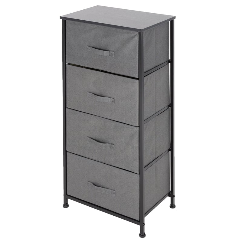 ML DESIGN Szafa z szufladami, komoda materialowa 4 szufladowa, 45x30x94 cm, Szary, Czarna metalowa pólka / blat MDF, System pólek Szafa z szufladami