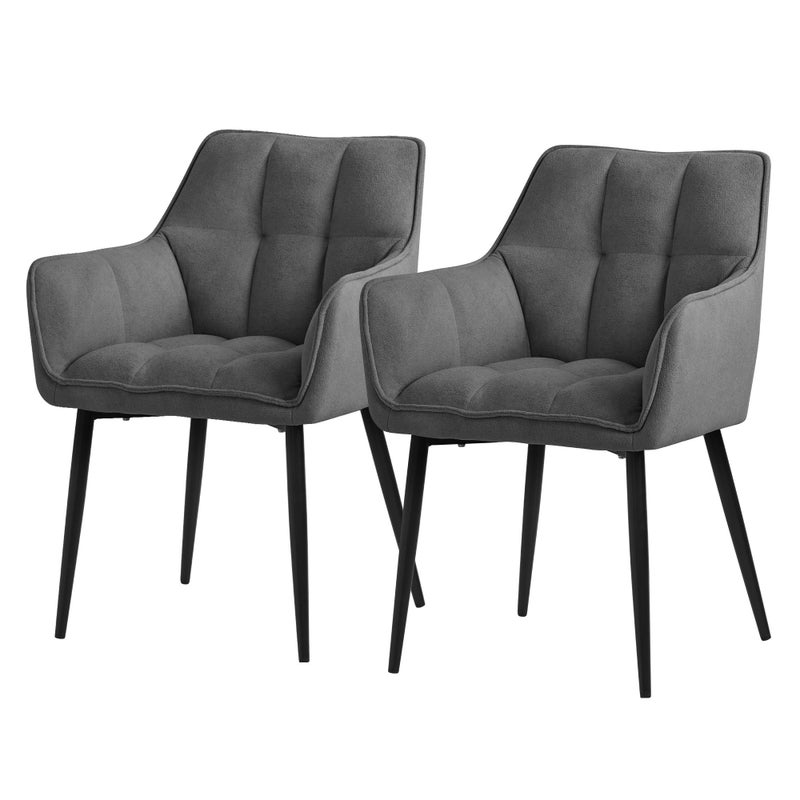 ML-Design zestaw 2 krzesel do jadalni z tkaniny frotte, ciemnoszare, krzeslo kuchenne z grubym tapicerowanym siedziskiem i metalowymi nogami krzeslo