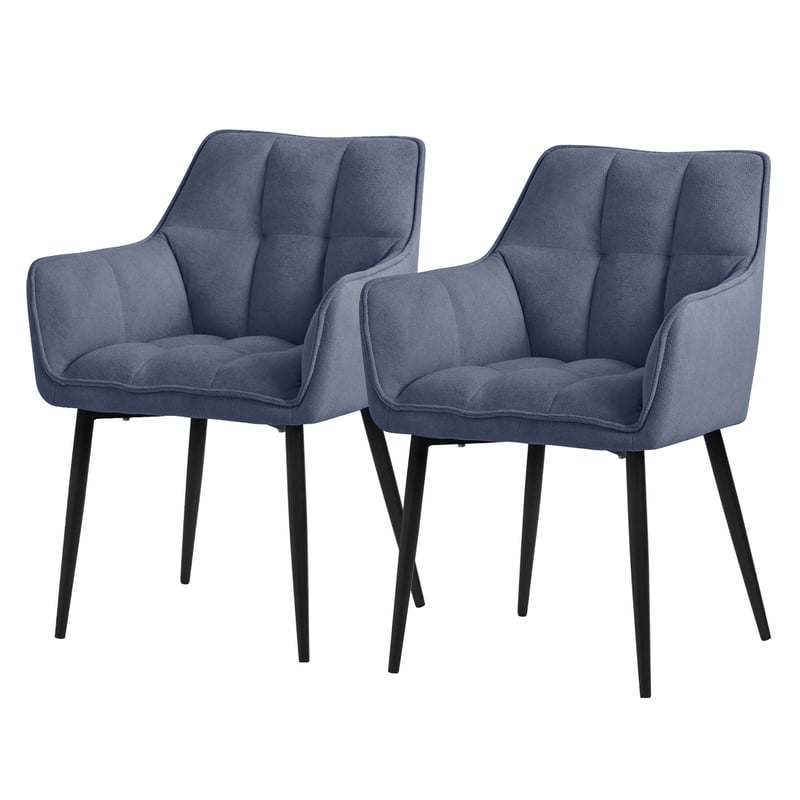 ML-Design zestaw 2 krzesel do jadalni z tkaniny recznikowej, niebieskie, krzeslo kuchenne z grubym tapicerowanym siedziskiem i metalowymi nogami,