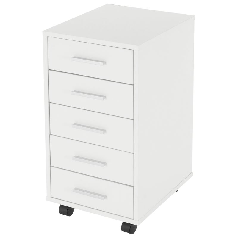 ML-Design Kontener mobilny z 5 szufladami, 33x38x63,5 cm, Bialy, Plyta wiórowa melaminowana, Szafa aktowa mobilna, Szafa biurowa na kólkach, Kontener