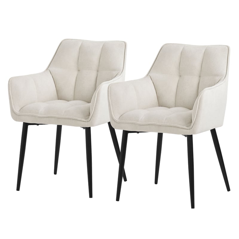 ML-Design zestaw 2 krzesel do jadalni z tkaniny frotte, kremowe, krzeslo kuchenne z grubym tapicerowanym siedziskiem i metalowymi nogami, krzeslo do
