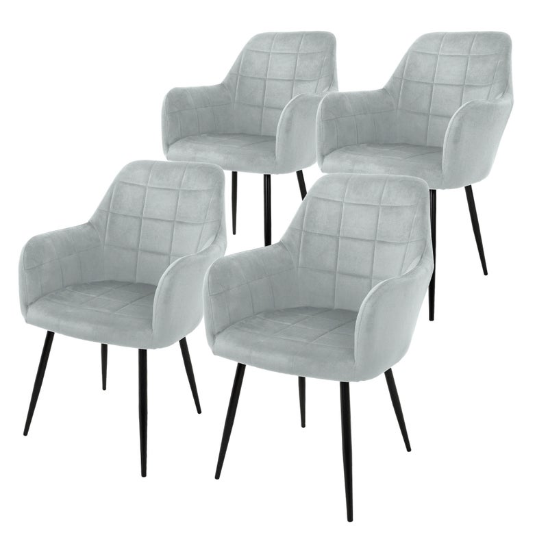 ECD Germany Zestaw 4 krzesel do jadalni Krzeslo do jadalni z oparciem i podlokietnikami Grey Velvet Seat Metalowe nogi Krzesla kuchenne Krzesla do