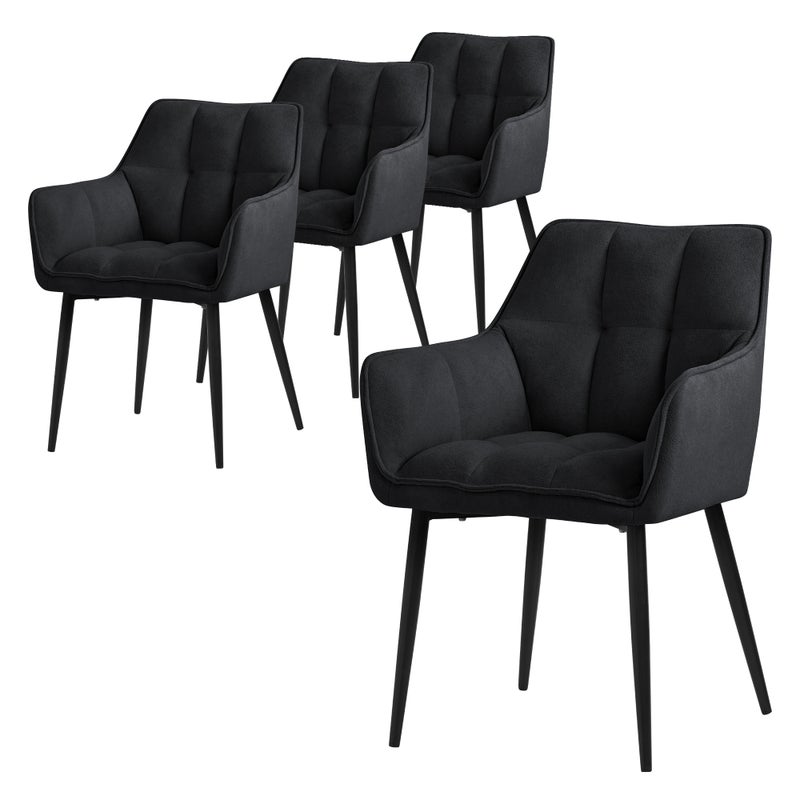 ML-Design zestaw 4 krzesel do jadalni z tkaniny frotte, czarne, krzeslo kuchenne z grubym tapicerowanym siedziskiem i metalowymi nogami, krzeslo do