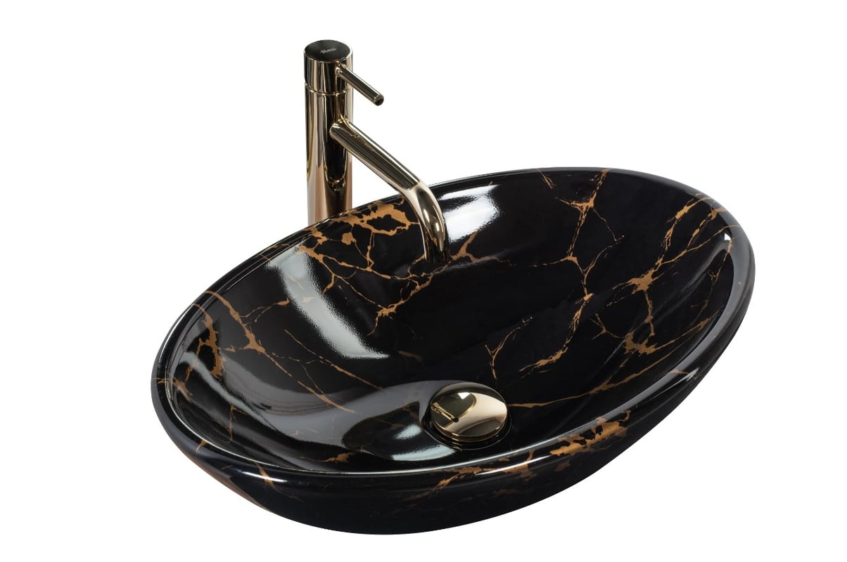 Umywalka nablatowa REA Pamela Black Marble Shiny
