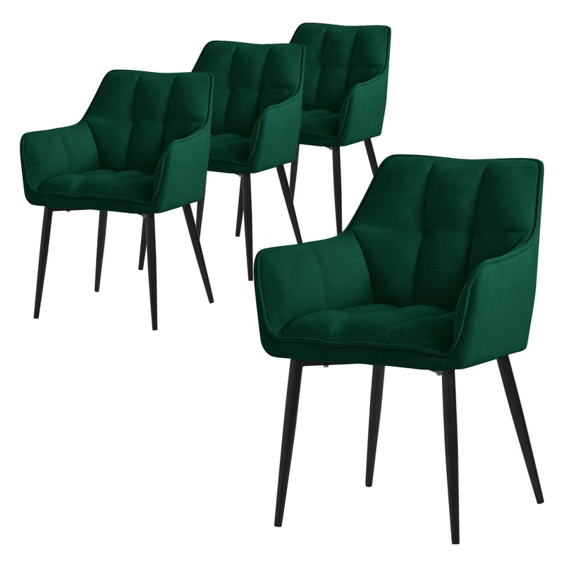 ML-Design zestaw 4 krzesel do jadalni z tkaniny frotte, ciemnozielone, krzeslo kuchenne z grubym tapicerowanym siedziskiem i metalowymi nogami,